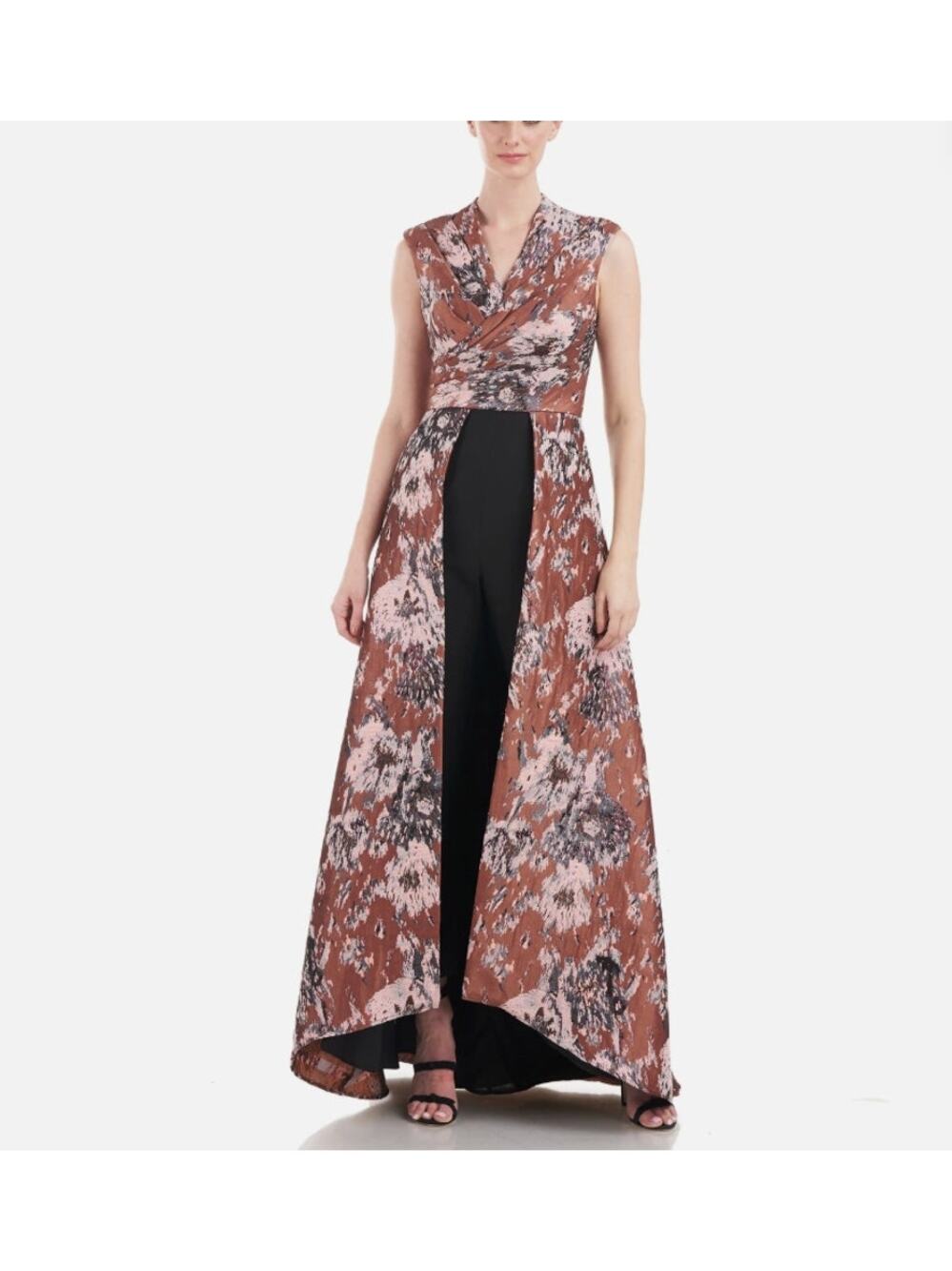 Kay Unger Nordstrom Inez Maxi Dress Pantsuit Cognac Multi Size 10 NWOT Flaw